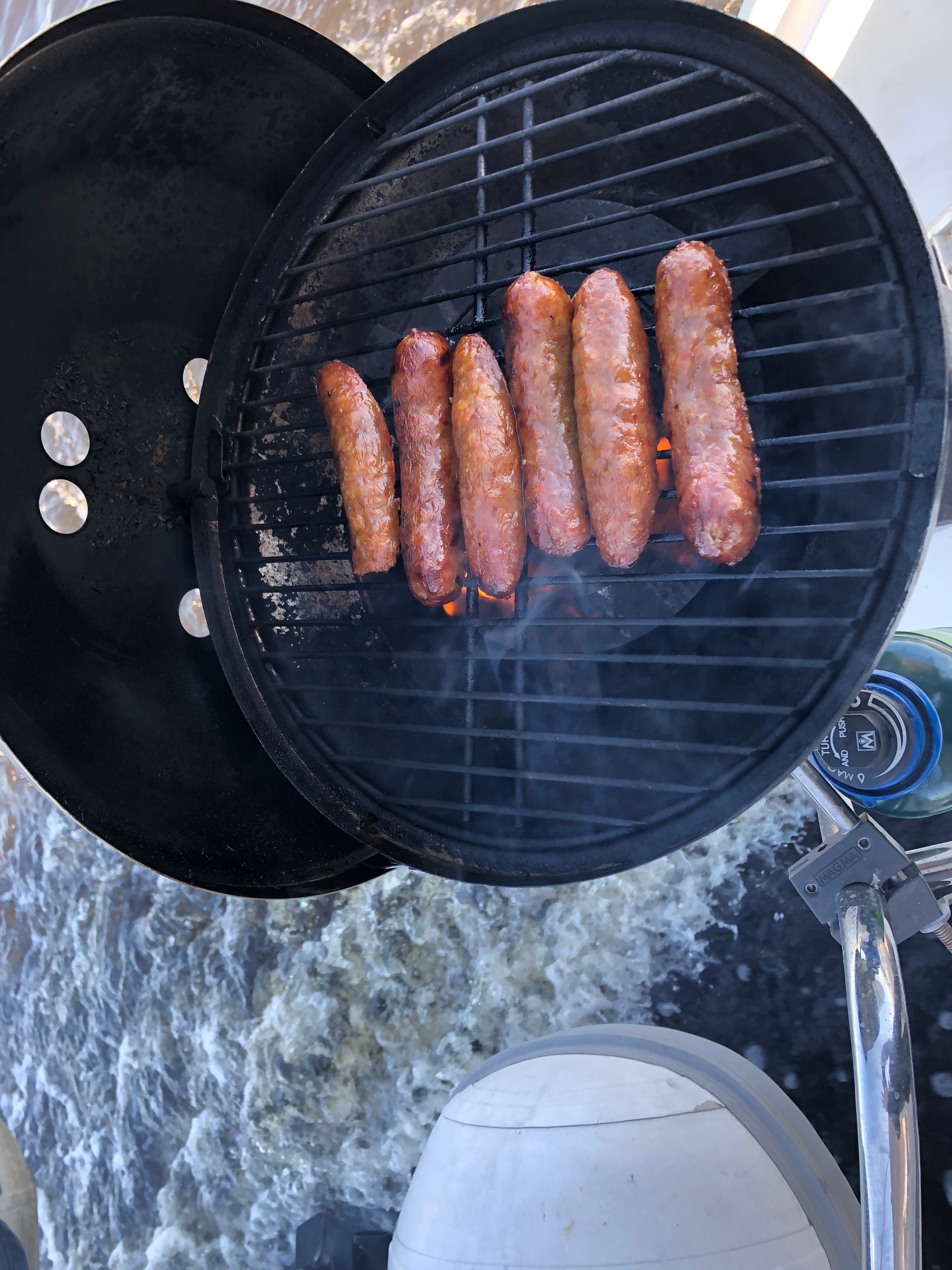 ICW was calm enough that we could grill sausages without losing them overboard
